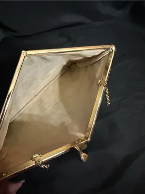 Vintage Textured Grey Clutch with Gold Frame thumbnail 11