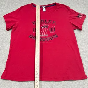 Harley Davidson Sauk Prairie WI Red Graphic T-Shirt Womens American‎ Flag Sleeve thumbnail 5