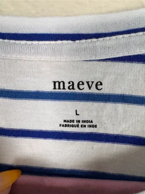 Maeve White Blue Striped Crochet Crop Blouse Womens L Casual Girly Coquette thumbnail 9
