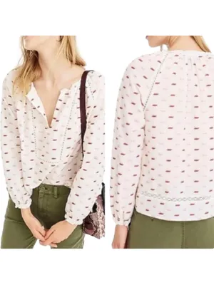 Point Sur J. Crew White Metallic Shirt Top Medium White Embroidered Pink Gold thumbnail 2
