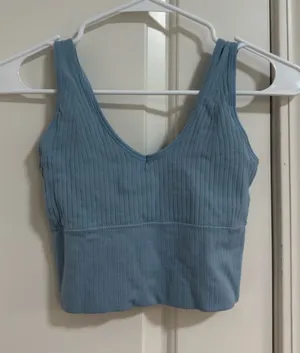 Ribbed V-Neck Crop Tank Top in Dusty Blue thumbnail 1