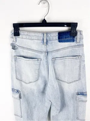 VERVET Light Wash High Rise Wide Leg Cargo Denim Jeans 25 Casual Neutral Boho thumbnail 13
