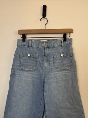 Loft Palmer Denim Wide Leg Crop Pants in Refined Blue Wash thumbnail 3