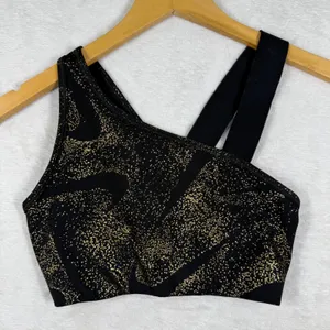 Nike Womens‎ One Shoulder Metallic Gold Speckle Sports Bra Black XS DQ5242-010 thumbnail 1