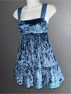 Lucy in the Sky Los Angeles Blue Velveteen Velvet Mini Dress Womens Small thumbnail 2