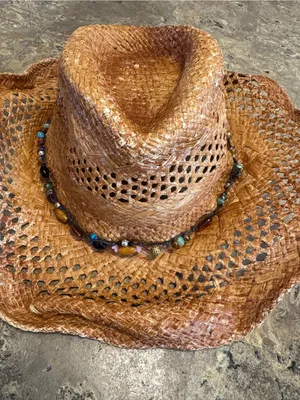 Vintage 2000s Scala Distressed Straw Cowgirl Hat Beaded Western Boho Y2K OS thumbnail 1