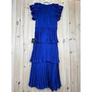 Lulus Stunning Desire Cobalt Blue Satin Pleated Tiered Midi Dress Wedding Medium thumbnail 5