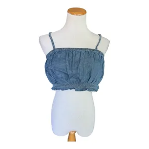 NWT Womens American Eagle Outfitters Blue Denim Chambray Ruffle Crop Top - Sz M thumbnail 3