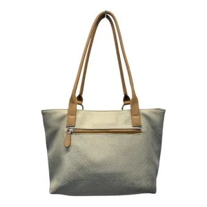 Cream Tan Shoulder Bag braided top handles vegan leather purse thumbnail 2
