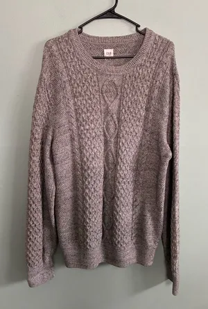 GAP Heather Gray Cable Knit Oversized Sweater Crew Neck Fisherman 2017 Sz XL thumbnail 1