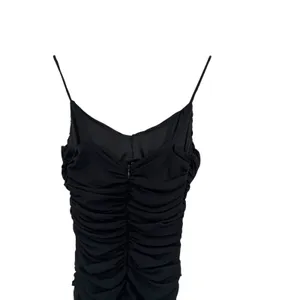 Oh Polly Black Ruched Mesh Cutout Bodycon Midi Dress Spaghetti Strap US 0 thumbnail 9