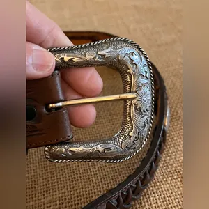Justin Boots Brown Tooled Cowhide Leather Concho Coin Belt Silver Buckle western 32 in thumbnail 2