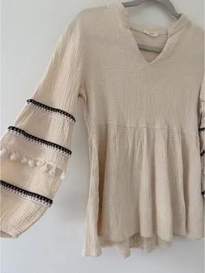 Anthropologie Neutral Eco Peasant Boho Chic Western Balloon Cotton Blouse small thumbnail 3