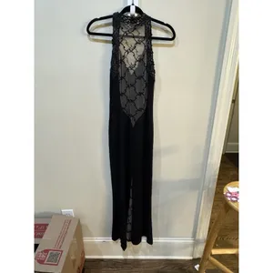 Janine VTG 90s Lace Illusion Bodycon gown black Evening Prom Y2K Size Small thumbnail 3