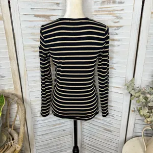 LAUREN RALPH LAUREN Black Gold Stripe Top Monogramed Arm Pocket Medium thumbnail 12
