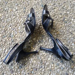 Nine & Co. Heels - Leather Upper Black with Silver Trim Ankle Tie - Size 6 thumbnail 4