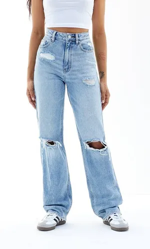 PACSUN Light Indigo Ripped 90s Boyfriend Jeans thumbnail 1