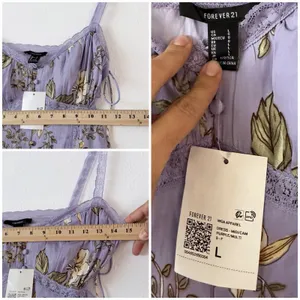 Forever 21 Floral Lace Trim Side Tie Midi Dress Lavender Purple Women’s L NWT thumbnail 6