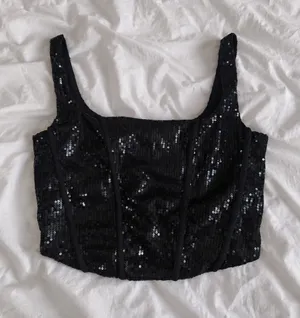 Sincerely Jules Black Sequin Corset Crop Top Size S thumbnail 1