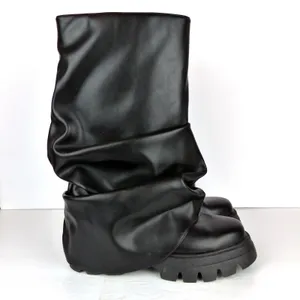 Azalea Wang Mate Boots Womens 11 Black Ruched Mid Calf Lug Sole Moto Y2K Gothic thumbnail 6