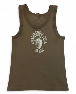 Brandy melville brown ribbed lace trim strawberry fields tank top thumbnail 1