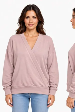 Athleta Purana V-Neck Wrap Sweatshirt Pink Size Large NWT $89 thumbnail 1