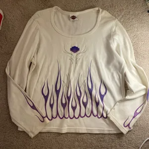 Harley Davidson Purple Glitter Flame Top Long Sleeve XL thumbnail 1