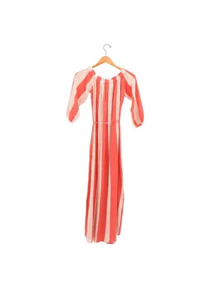 Faithfull The Brand Sun Striped Gauzy Cotton Off Shoulder Orange Maxi Dress 2 thumbnail 6