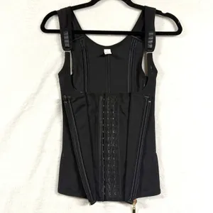 Supportive S Waist Trainer Vest Corset Shaper Black Zipped Slim Boning Goth Moto thumbnail 2