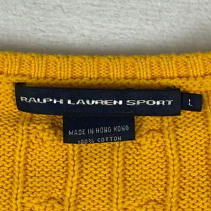 Ralph Lauren Sport Pony Logo Yellow Cable Knit V-Neck Cotton Sweater Sz‎ Large thumbnail 2