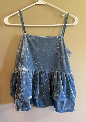 American‎ Eagle Blue Crushed Velvet Peplum Cami Tank Top Small thumbnail 1