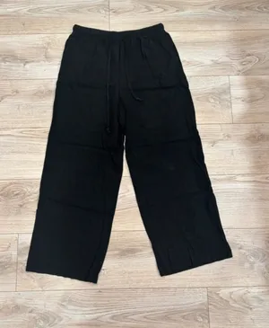 Black Linen Blend Wide Leg Drawstring Pants – M thumbnail 1