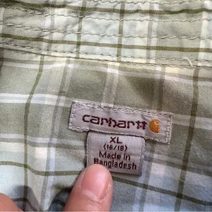 Carhartt Women’s Roll Tab 3/4 Sleeve Button Up Shirt Top Plain in Green XL thumbnail 7