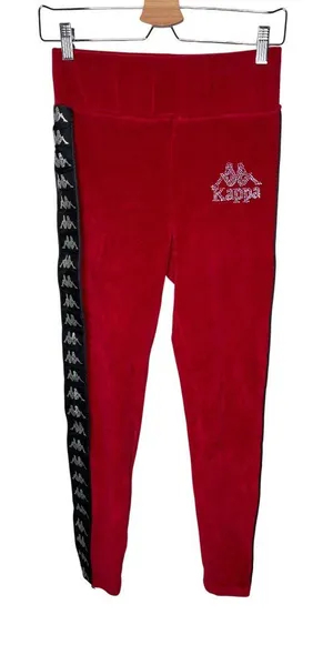 Kappa Womens Red Velour banda Rhinestone Logo Track Pants Size L thumbnail 1