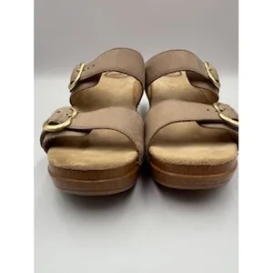 Dansko Slide Sandals Taupe Leather Double Buckle Platform Wedge Casual Size 37 thumbnail 4