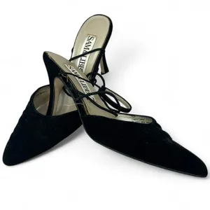 VINTAGE Sam & Libby 90's 1990's 6 Velvet Pump High Heel Kitten Womens Strappy thumbnail 3