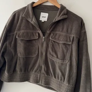 Aerie Olive Green‎ Corduroy Cropped Bomber Zip Up Jacket thumbnail 2