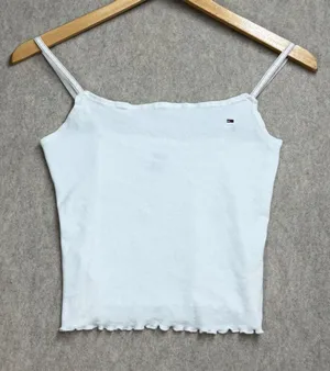 Tommy Hilfiger Y2K Tommy Jeans Sz XS White Ribbed‎ Cami Tank Top Lettuce Hem Logo Indie Sleaze thumbnail 1