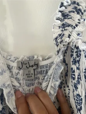 Blue White Floral Smocked Maxi Dress 1X Cottagecore Euro Summer Coastal Vacation thumbnail 6