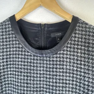 J. Crew Houndstooth Mini Shift Dress Wool Leather Women’s 10 wedding guest thumbnail 4