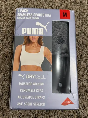 Puma 2 Pack Seamless Sports Bra Square Neck Convertible Back Gray Black Size M thumbnail 1
