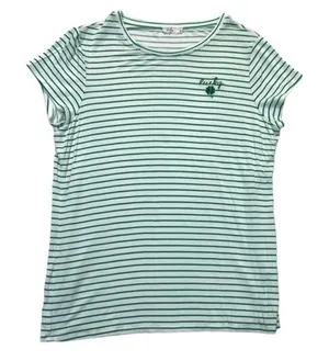 Kelly Green & White Striped Lucky Embroidered Tee Women’s Size Medium thumbnail 1