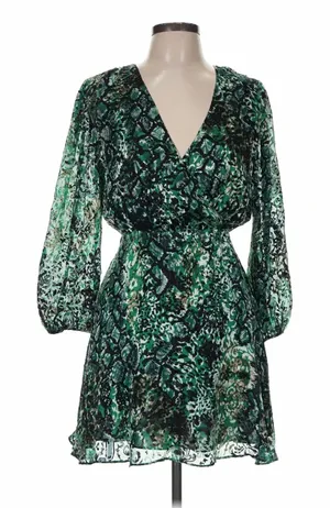 Alice + Olivia Mini Dress Womens 6 Green Snakeskin Silk Burnout Boho Luxe thumbnail 1