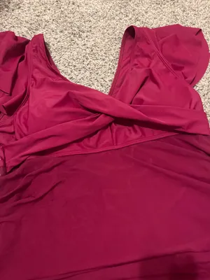 Stylish red swim dress with a flattering wrap design. Perfect for beach outings. thumbnail 7