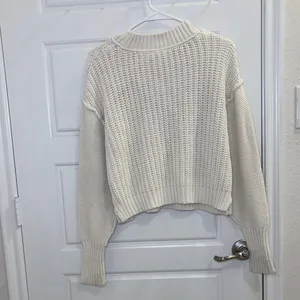 Free People Cream Knit Sweater Cropped Chunky Cotton Blend Boho Cozy Small thumbnail 3