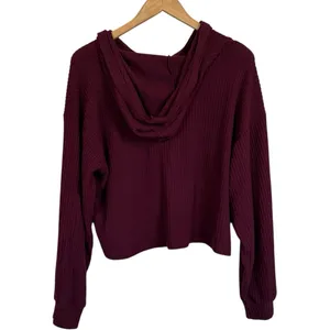 Hollister Burgundy Waffle Oversized Cropped Hoodie Sweater Medium thumbnail 3