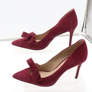 Ann Taylor Pumps Womens 9 Bow Pointed Toe Burgundy Suede Stiletto Good thumbnail 2