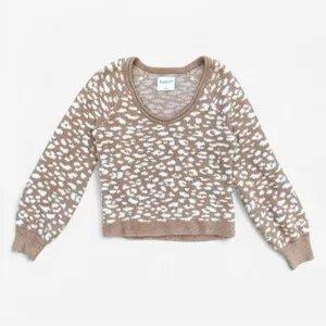 Abercrombie & Fitch Scoop Neck Sweater Women S Tan White Fuzzy Animal Print Cozy thumbnail 2