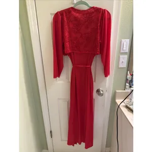 Vintage Samye Robe Red Nylon Lace Trim Pockets Lingerie Victorian‎ Romantic Sz M thumbnail 5