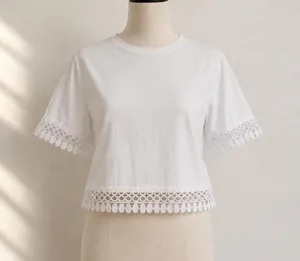 Forever 21 White Crochet Trim Crop Top | Boho Cotton Tee M thumbnail 1